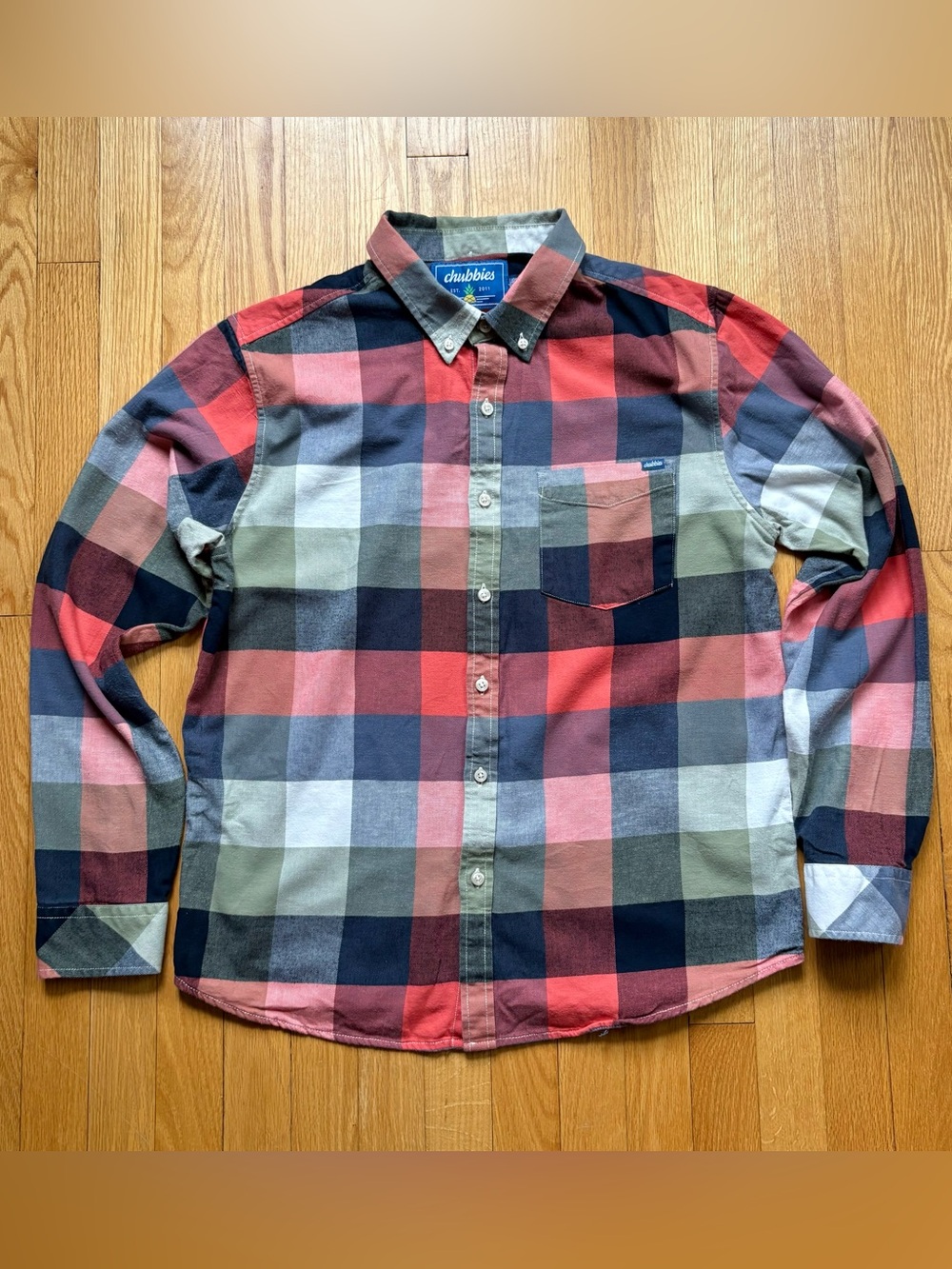 Chubbies Men’s Long Sleeve Flannel Shirt Regular Fit Large Multicolor Plaid